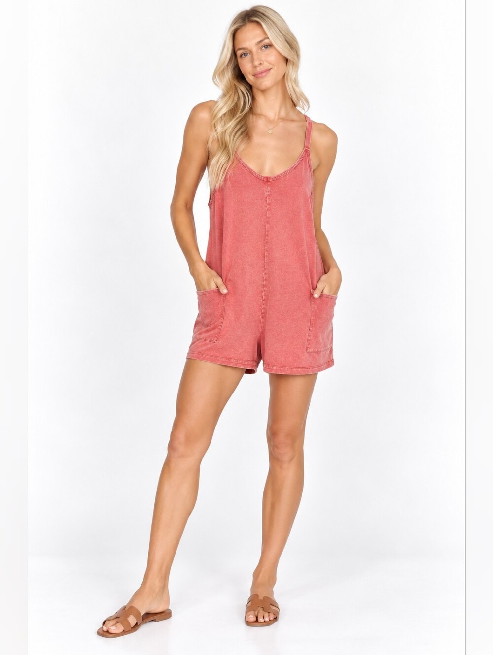 Sundry Size S Washed Rose Pink Sleeveless Romper with Front Pockets